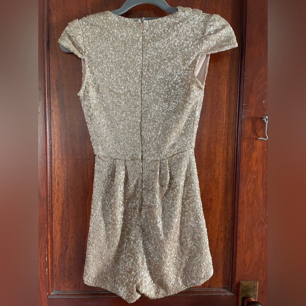 Tan/peach sequin one piece, plunge chest, XS